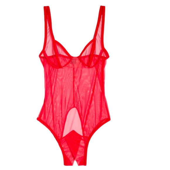 Only Hearts Other - Only Hearts Whisper Balconette Coucou Bodysuit (Red, Large)